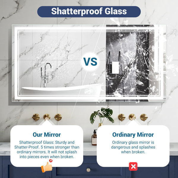 Ivy Bronx Epping Rectangle LED Wall Mirror, Dimmable Vanity Lighted